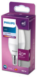 Philips LED fényforrás E14 40W gyertya, matt, hideg