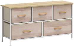 HOMCOM Fiókos komód 5 fiókkal, szövettel bevont, 100 x 30 x 51, 5cm, natúr fa, fehér (83D-188V00WT)