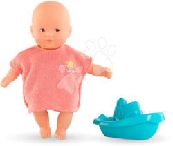 Corolle Păpușă de baie Mini Bath Set Mon Premier Poupon Corolle cu ochi căprui, halat de baie și bărcuță, 20 cm, de la 18 luni (CO120330) Papusa