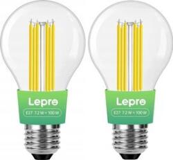 Lepro 100094-WW-EU-2 Bec LED cu filament, soclu E27, 7, 2 W (100 W), 1521 lm, 2700 K, Clasa A, pachet de 2 bucati (100094-WW-EU-2)