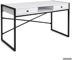Brius Birou stil industrial, MDF melaminat, cu 2 sertare si raft, cadru metalic, 123x48x81 cm, alb (AK-26968757)