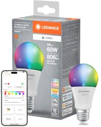 OSRAM Smart+ Matter LED izzó, E27, 9W, 806 lm, RGBW színes és fehér fény, Matt Frost dizájn, Google, Alexa és Apple kompatibilis, App és