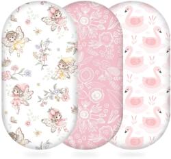 Yukkidds Moszkitó Bölcsőlepedő 3 db Spannbettlaken 81x41 cm 360° Gumis Puha Légáteresztő Mikroszálas Babágynemű Rózsaszín Tündér