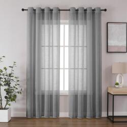 CUCRAF Len Hatású Szürke Voile Függöny Fémkarikával Félig Átlátszó Hálószobai Nappali Függöny 140x225 cm 2 db Szürke