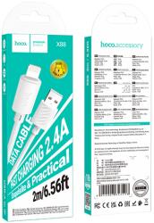 hoco. X88, USB kábel, USB - Lightning, (2 méter 18W 2.4A), fehér (Gyorstöltő)