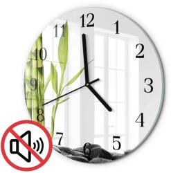 TULUP Kerek Üveg Falióra Grafikával Bambusz Fekete Tippek Fi30 cm (010010500040200176117)