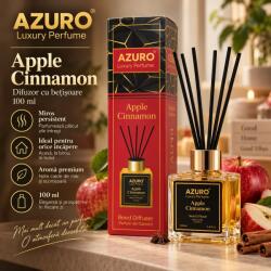 Azuro Odorizant Cameră Azuro Apple Cinnamon Luxury Perfume, Difuzor cu Bețișoare, Parfum Măr și Scorțișoară, 100 ml