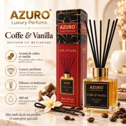 Azuro Odorizant Cameră Azuro Coffee & Vanilla Luxury Perfume, Difuzor cu Bețișoare, Parfum Cafea și Vanilie, 100 ml