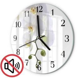 TULUP Falióra Kerek Üveg Óra Orchidea Mintával Fekete Fi30 cm (010010500040200174440)