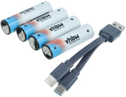 VHBW AAA Mikro 4x Akkumulátor - 2047 mAh 1.5 V Li-Ion + USB C Csatlakozás + USB-A / 2x USB-C Kábel (889006476)