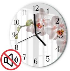 TULUP Kerek Üveg Falióra Orchidea Mintával Fekete Fi30 cm (010010500040200175612)