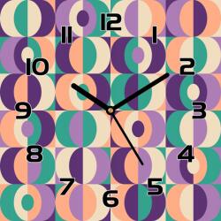 Coloray Üveg falióra Retro mintás négyzetek és körök 30x30 cm (pl-zsk-30x30-TD-244)
