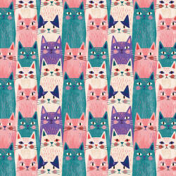 Takoy Vízálló poliészter TD / NS mintás anyag - Rózsaszín-lila cicák