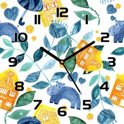 Coloray Modern üveg falióra Házak és vízilovak 30x30cm (pl-zsk-30x30-TO-11)