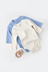 BabyCosy Set 2 body-uri cu maneca lunga bebe unisex -100% bumbac organic - Ecru/Bleu, BabyCosy (Marime: 12-18 Luni) (BC-CSY3024-12)