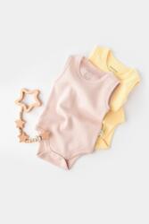 BabyCosy Set 2 body-uri fara maneci bebe unisex -100% bumbac organic - Galben/Roz, BabyCosy (Marime: 9-12 luni) (BC-CSYW1002-9)