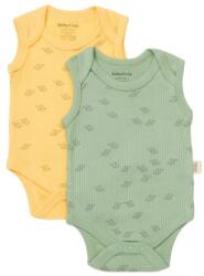 BabyCosy Set 2 body-uri fara maneci Printed, BabyCosy, 50% modal+50% bumbac, Lamaie/Verde (Marime: 9-12 luni) (BC-CSYM11116-9)