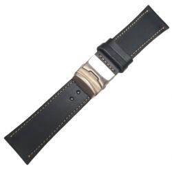  Curea Ceas Neagră 30mm - Cusătură Crem & Cataramă Deployant (WZ1328)