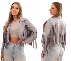 Kesi Szürke női dzseki boho stílusú rojtokkal, ökobőrből (5907302845931)