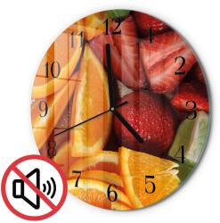 TULUP Kerek Üveg Hálószoba Óra Grafikával Gyümölcs Fekete Tippek Fi30 cm (010010500040200173771)
