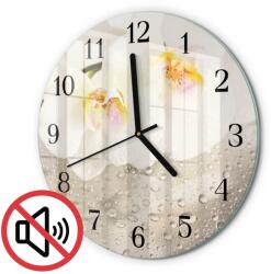 TULUP Nagy Kerek Üveg Óra Lakásba Orchidea Fekete Tippek Fi30 cm (010010500040200175420)