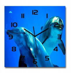TULUP Nagy négyzet alakú üveg falióra Két delfin 60x60 cm (pl_zsk_60x60_f_16277956)