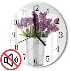 TULUP Kerek Dekoratív Üveg Óra Levendula Nyomtatással Fekete Tippek Fi30 cm (010010500040200058247)
