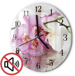 TULUP Fali Kerek Üveg Óra Nappaliba Orchidea Fekete Tippek Fi30 cm (010010500040200175404)