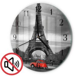 TULUP Üveg falióra Designer Autó Eiffel-torony Fekete Fi30 cm (010010500040200172327)