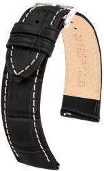 Hirsch Curea Hirsch Duke - neagră, cu cusături albe - 21 mm - M - Střední délka - 18 mm - Argint + 5 ani garanție și cadou GRATUIT (P134503)
