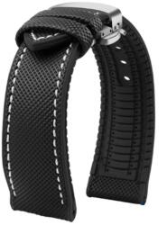 Helveti Curea din cauciuc cu închidere fluture argintie - negru/cusătură albă - 22 mm + 5 ani garanție și cadou GRATUIT
