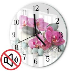 TULUP Kerek Üveg Falióra Grafikával Orchideák Fekete Tippek Fi30 cm (010010500040200171659)