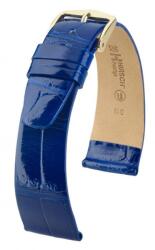 Hirsch Curea Hirsch Prestige Alligator - albastru regal, lucios - 17 mm - L - Standardní délka (doporučujeme) - 14 mm - De aur + 5 ani garanție și cadou GRATUIT (P92806)