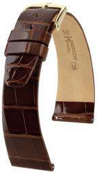Hirsch Curea Hirsch Prestige Alligator - maro închis, lucioasă - 19 mm - L - Standardní délka (doporučujeme) - 14 mm - De aur + 5 ani garanție și cadou GRATUIT (P75329)