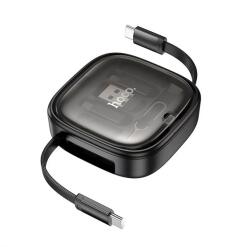 hoco. Cablu de încărcare HOCO U140 3-în-1 Type-C - Type-C/Lightning/microUSB, cu mecanism de înfășurare, NEGRU (U140 BLACK)