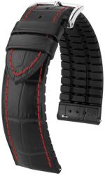 Hirsch Curea Hirsch George - neagră, cusătură roșie - 24 mm - L - Standardní délka (doporučujeme) - 22 mm - Argint + 5 ani garanție și cadou GRATUIT (P77088)