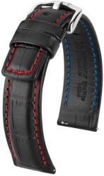 Hirsch Curea Hirsch Grand Duke - negru, cusături roșii - 18 mm - L - Standardní délka (doporučujeme) - 16 mm - Argint + 5 ani garanție și cadou GRATUIT (P77147)