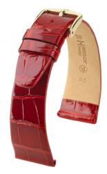 Hirsch Curea Hirsch Prestige Alligator - roșu, lucios - 14 mm - M - Střední délka - 12 mm - De aur + 5 ani garanție și cadou GRATUIT