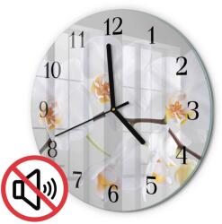 TULUP Kerek Üveg Falióra Nappaliba Orchidea Fekete Fi30 cm (010010500040200057521)
