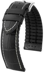 Hirsch Curea Hirsch George - negru, cusături albe - 24 mm - L - Standardní délka (doporučujeme) - 22 mm - Argint + 5 ani garanție și cadou GRATUIT (P77085)
