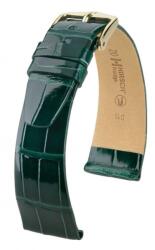 Hirsch Curea Hirsch Prestige Alligator - verde închis, lucioasă - 16 mm - L - Standardní délka (doporučujeme) - 14 mm - De aur + 5 ani garanție și cadou GRATUIT (P92666)
