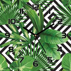 Coloray Üveg falióra Levelek és geometrikus háttér 30x30 cm (pl-zsk-30x30-TD-303)