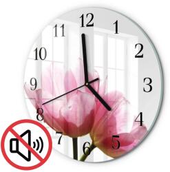 TULUP Fali Kerek Üveg Óra Grafikával Tulipánok Fekete Tippek Fi30 cm (010010500040200171765)