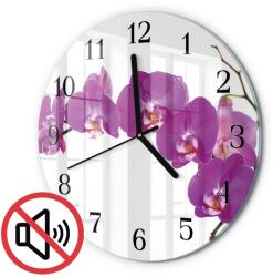 TULUP Függő Kerek Üveg Óra Orchidea Mintával Fekete Tippek Fi30 cm (010010500040200173821)