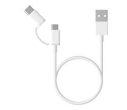  Cablu De Dat Xiaomi Mi 2 în 1, Micro Usb-usb Tip C, 30 Cm, Alb