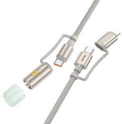 hoco. Cablul de încărcare HOCO U138 pentru iPhone 14 Plus / 14 Pro Max / 14 Pro, 2-în-1 USB/Type-C - Lightning/LED, 120 cm, GRIS DESCHIS (U138 LIGHTNING LED GREY)