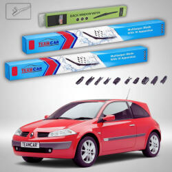 TeamCar Ștergătoare Renault Megane II Hatchback 2002-2006 | Set Față și Spate Flat Premium - TeamCar® (TC-MEGA2H1-604523FLP)