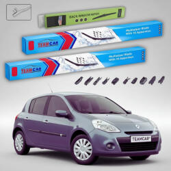 TeamCar Ștergătoare Renault Clio III Faza 2 Hatchback 2007-2015 | Set Față și Spate Flat Premium - TeamCar® (TC-CLIO3F2-604030FP)
