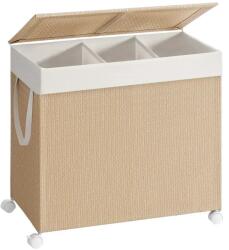 Songmics Home Cos de rufe cu roti, Songmics, 3 compartimente, 140 litri, bej (LCB602N01)