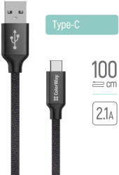 ColorWay Cablu Date, USB la Type-C, 2.1A, 1m - ColorWay (CW-CBUC003-BK) - Black (KF2347570) - vexio